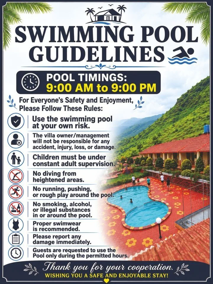 Swimming pool rules sign board area